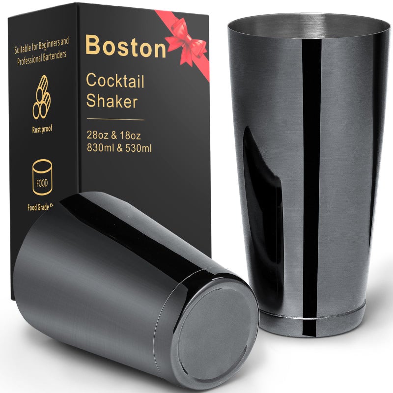 SuproBarware Stainless Steel Cocktail Shaker 2 Piece 18oz Unweighted & 28oz Weighted Professional Bartender Boston Shaker Drink Mixer for Bartending Essential Bar Tools - BLACK - Image 1